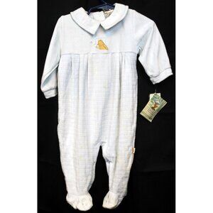Vtg Disney Classic Pooh Sleeper sz 9 Months Blue Velour Winnie Bear Star Long